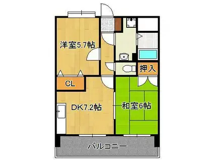 クレイントータス(2DK/6階)の間取り写真