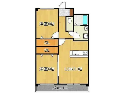 グランドテラスひびきの(2LDK/1階)の間取り写真