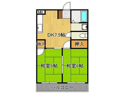 シャトレ大浦Ⅴ(2DK/3階)の間取り写真