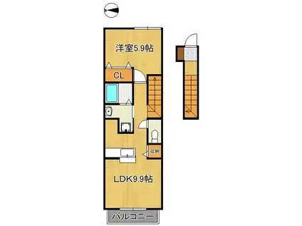 リアルエステート Ⅱ(1LDK/2階)の間取り写真