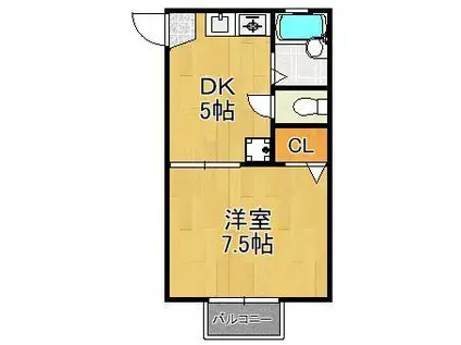 クレセント1(1DK/2階)の間取り写真