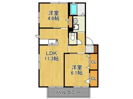 フォレストⅦ(2LDK/2階)の間取り写真