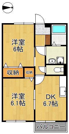 シャルマンハイム(2DK/2階)の間取り写真