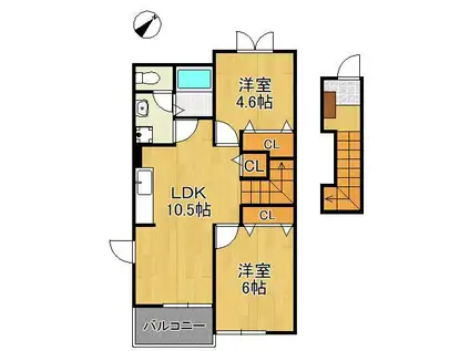 ボナール杁(2LDK/2階)の間取り写真