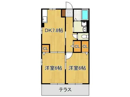 グランチェスタ鴨生田2(2DK/1階)の間取り写真