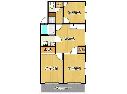 ヒルサイドアヴェニュ(3DK/2階)の間取り写真