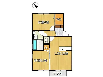 ウィットエブリB(2LDK/1階)の間取り写真