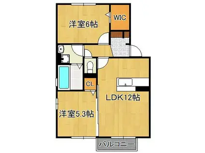 ウィットエブリ D棟(2LDK/2階)の間取り写真