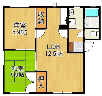 フィールドコート本城ⅡA棟(2LDK/1階)の間取り写真