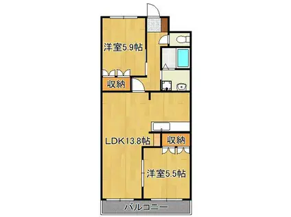 セントラル・ヒル A(2LDK/2階)の間取り写真