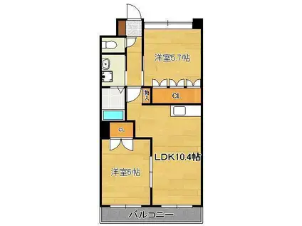 セントラル・ヒル B(2LDK/1階)の間取り写真