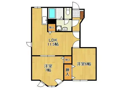 シャルマン桃源(2LDK/1階)の間取り写真
