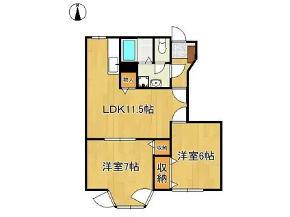 シャルマン桃源(2LDK/1階)の間取り写真