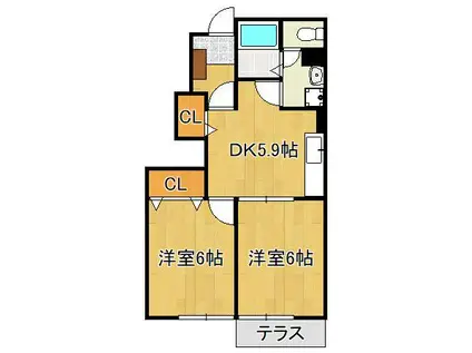 サンパティークⅢ(2DK/1階)の間取り写真