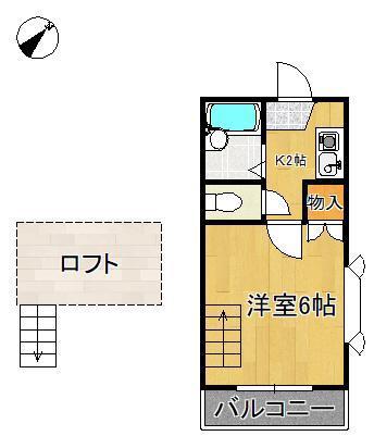 PASTORAL力丸(1K/2階)の間取り写真