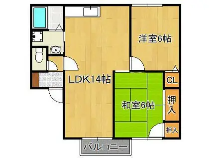 セジュールダイヤ壱番館(2LDK/2階)の間取り写真