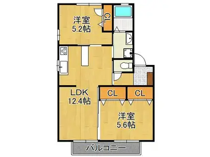 サイドパーク本城2 A・B(2LDK/2階)の間取り写真