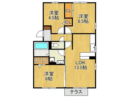 ラパン学研台B棟(3LDK/1階)の間取り写真