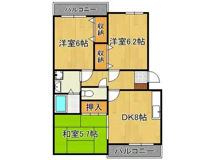 プレステ-ジ芦屋(3DK/3階)の間取り写真