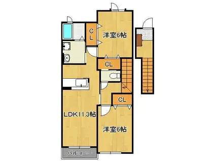 プレイン・コートSⅠ(2LDK/2階)の間取り写真