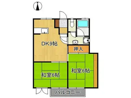 ファミール野間(2DK/1階)の間取り写真