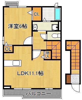 ラッフィナート(1LDK/2階)の間取り写真