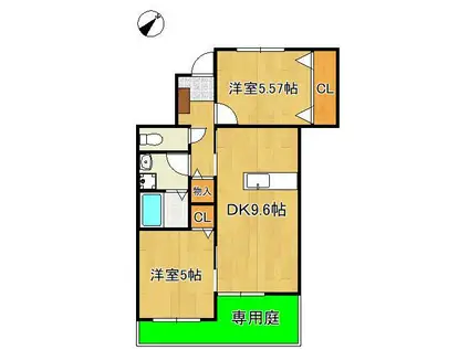 ソレイユひびきの(2DK/1階)の間取り写真