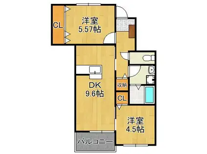 ソレイユひびきの(2DK/2階)の間取り写真