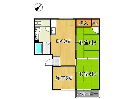 サンハイツ本城 A棟(3DK/2階)の間取り写真