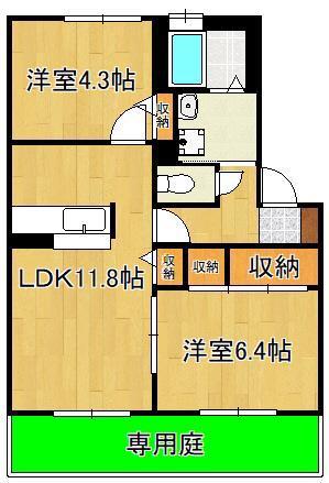 グランドゥール参番館(2LDK/1階)の間取り写真
