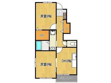 フレグランス B(2DK/1階)の間取り写真