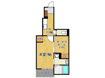 レインボーヒルズ愛坂Ⅰ(ワンルーム/1階)の間取り写真