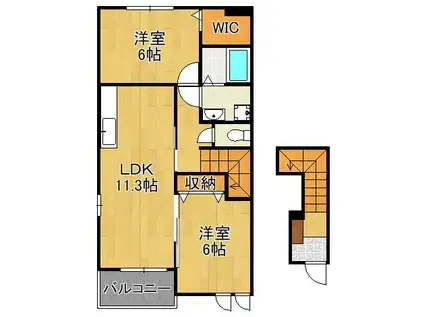 レインボーヒルズ愛坂Ⅱ(2LDK/2階)の間取り写真