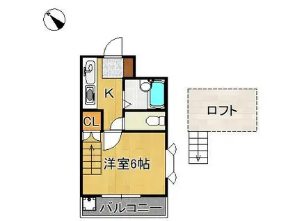 サンワパレス折尾Ⅲ(1K/2階)の間取り写真