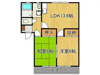 イースト高須(2LDK/2階)の間取り写真