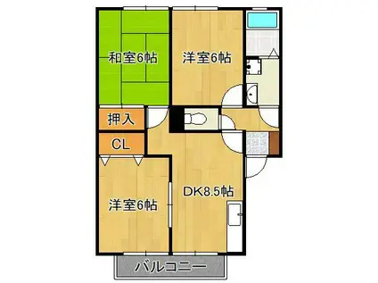 山鹿ハイツ(3DK/2階)の間取り写真
