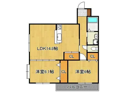 セレッソひびきの(2LDK/1階)の間取り写真