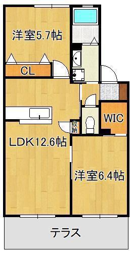 サン・ベレオ C(2LDK/1階)の間取り写真