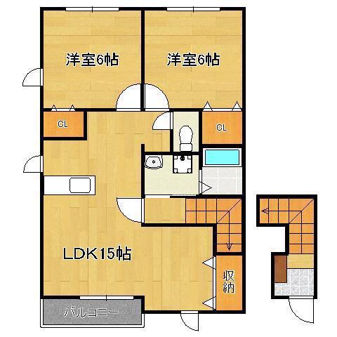 クレストコート2(2LDK/2階)の間取り写真