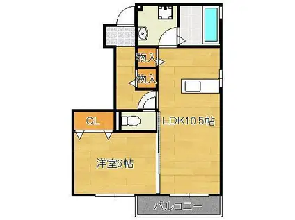 プティ シャンヴェール(1LDK/1階)の間取り写真