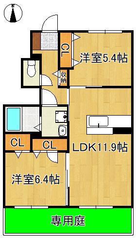 シャーメゾン畠田1(2LDK/1階)の間取り写真