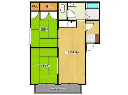 サンハイツ力丸A棟(2LDK/2階)の間取り写真