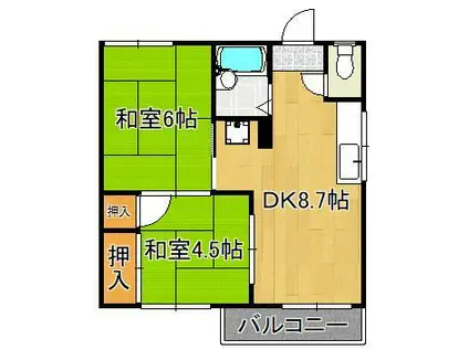 タウニーリバーサイド(2DK/2階)の間取り写真