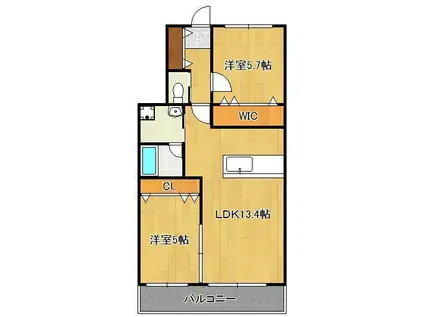 医生ヶ丘ヴァレンシア B棟(2LDK/3階)の間取り写真