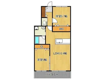 医生ヶ丘ヴァレンシア C棟(2LDK/2階)の間取り写真