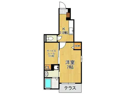 ソレイユ本城(1SK/1階)の間取り写真