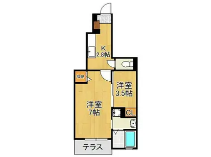 ソレイユ本城(2K/1階)の間取り写真