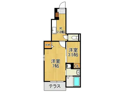 ソレイユ本城(2K/1階)の間取り写真
