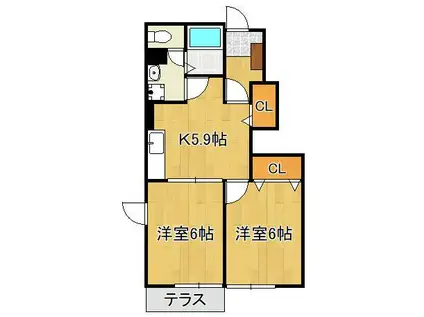 グランシャリオB(2K/1階)の間取り写真