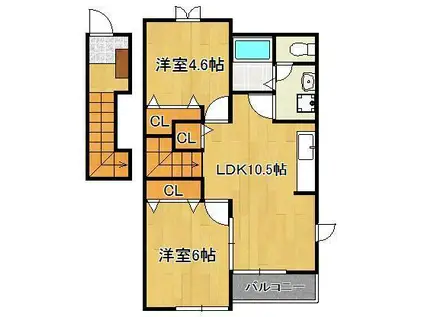 グランシャリオB(2LDK/2階)の間取り写真